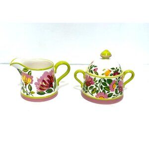 Kim Parker Home Emmas Garland Spode Creamer Sugar Set Hand-Painted Floral Design